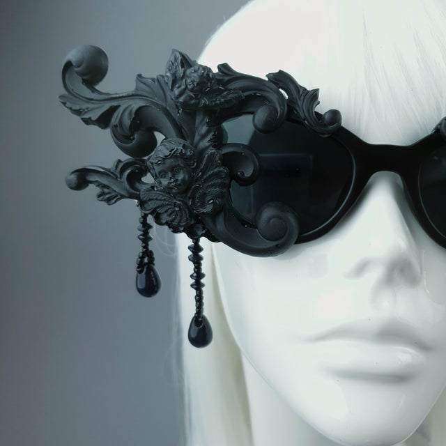 "Culte" OTT Statement Black Cherub Filigree & Beading Sunglasses