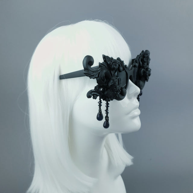 "Culte" OTT Statement Black Cherub Filigree & Beading Sunglasses