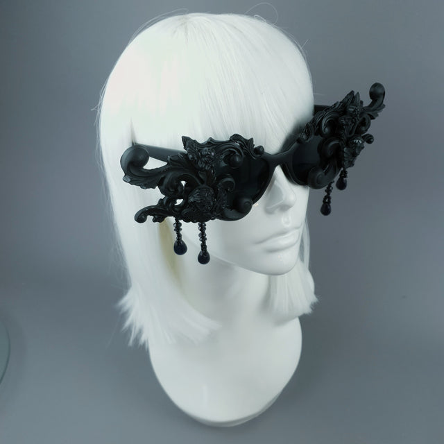 "Culte" OTT Statement Black Cherub Filigree & Beading Sunglasses