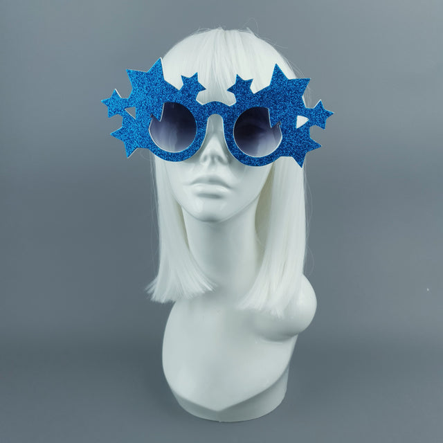 "Bright Star" Blue Glitter Stars Sunglasses