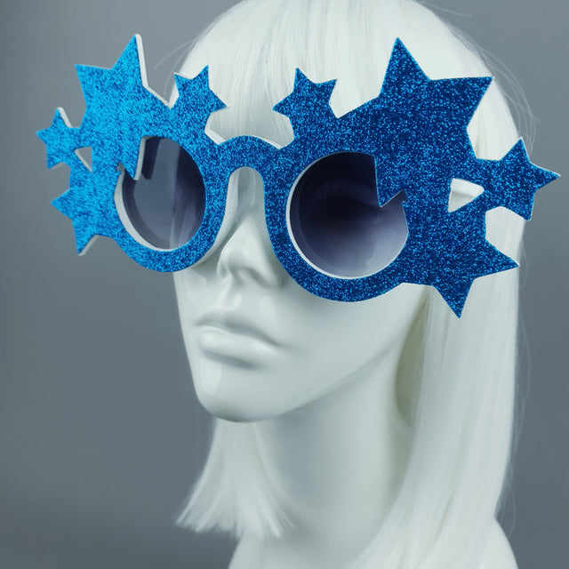 "Bright Star" Blue Glitter Stars Sunglasses
