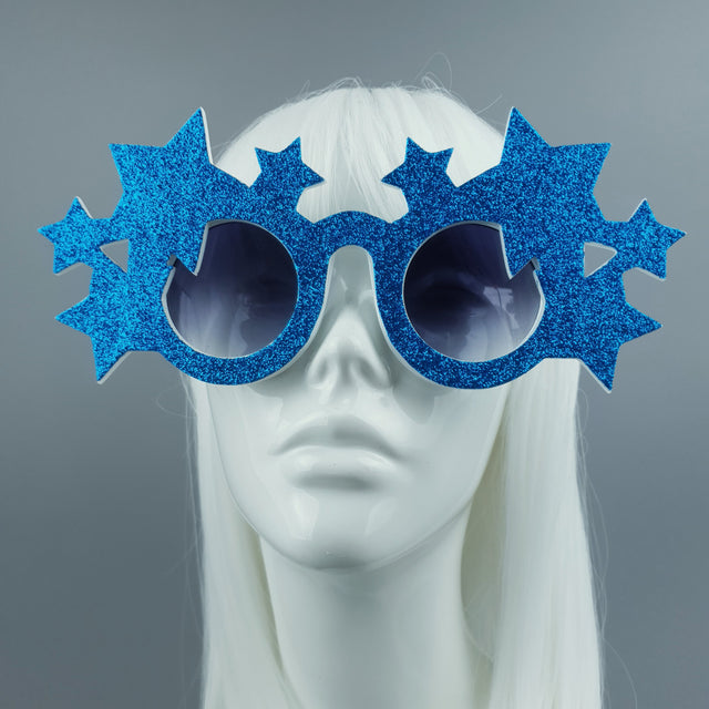 "Bright Star" Blue Glitter Stars Sunglasses