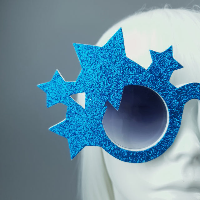 "Bright Star" Blue Glitter Stars Sunglasses