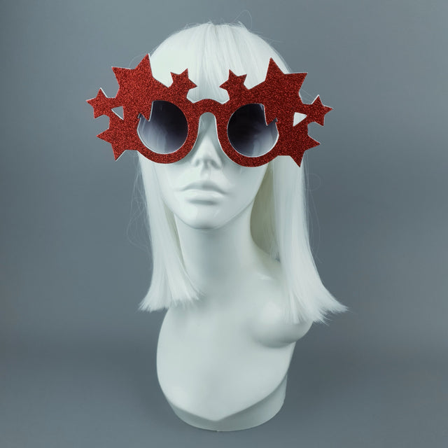 "Bright Star" Red Glitter Stars Sunglasses
