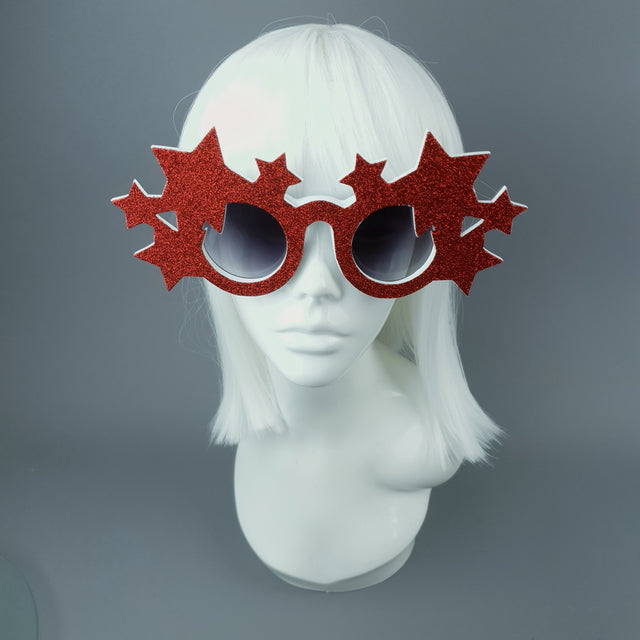 "Bright Star" Red Glitter Stars Sunglasses