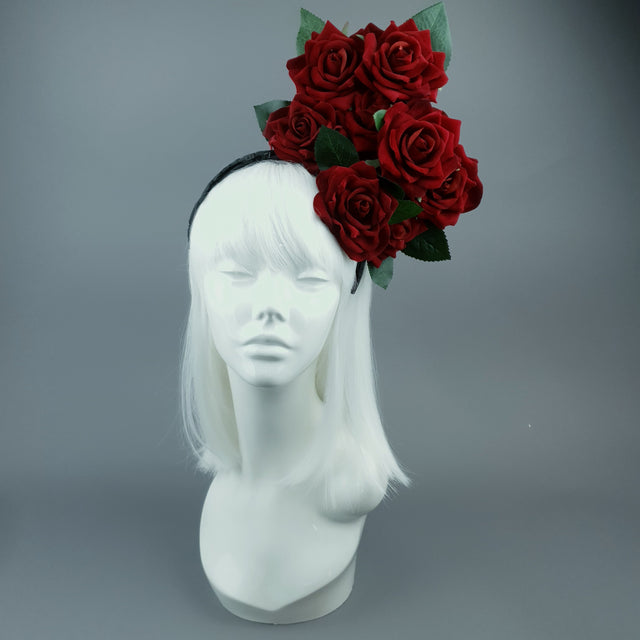 "Dusk" Red Rose & Filigree Fascinator Hat Headdress
