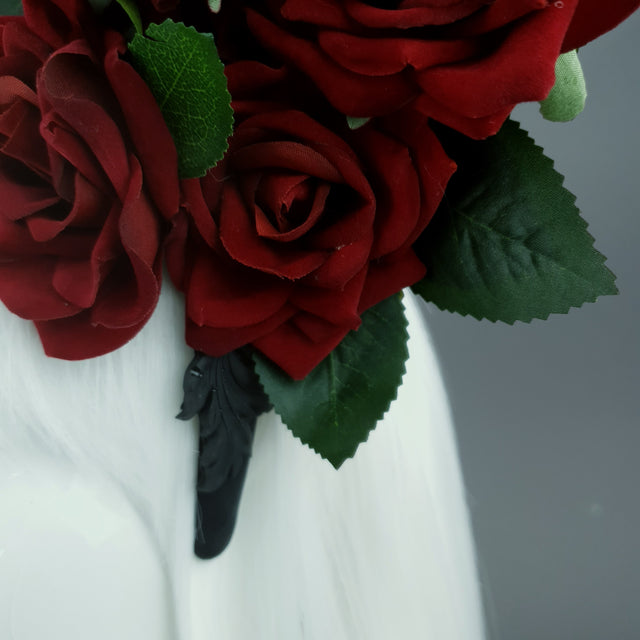 "Dusk" Red Rose & Filigree Fascinator Hat Headdress