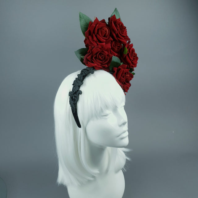 "Dusk" Red Rose & Filigree Fascinator Hat Headdress