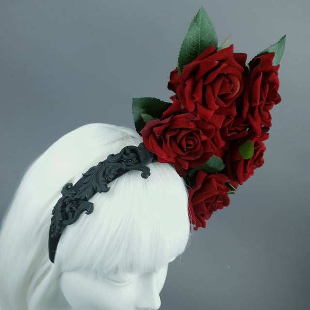 "Dusk" Red Rose & Filigree Fascinator Hat Headdress