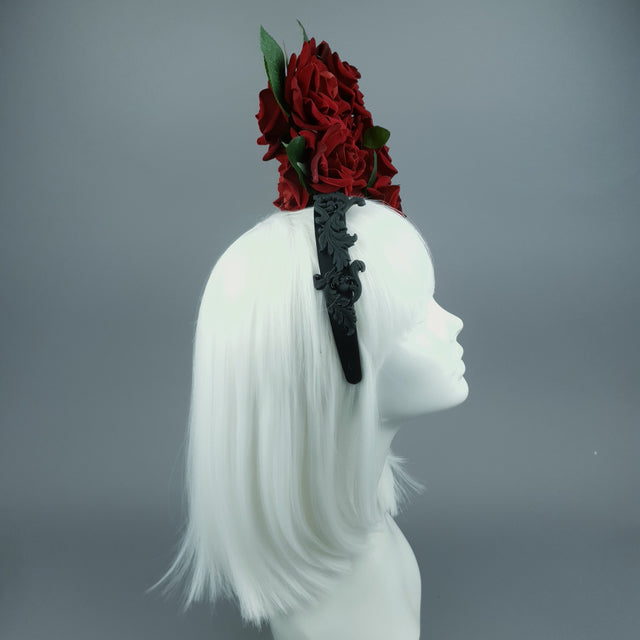 "Dusk" Red Rose & Filigree Fascinator Hat Headdress
