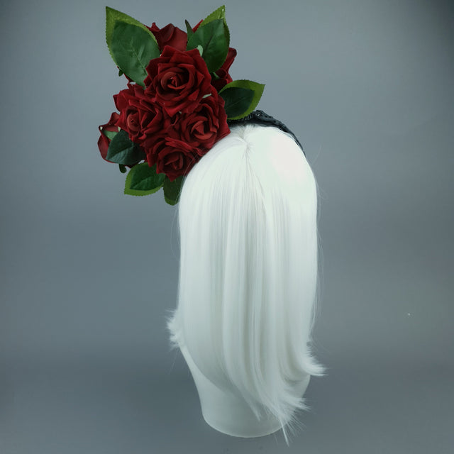 "Dusk" Red Rose & Filigree Fascinator Hat Headdress