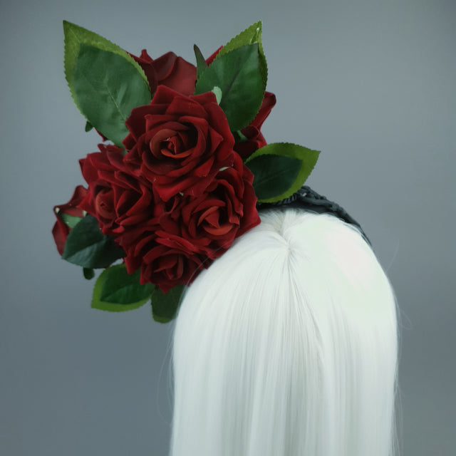 "Dusk" Red Rose & Filigree Fascinator Hat Headdress
