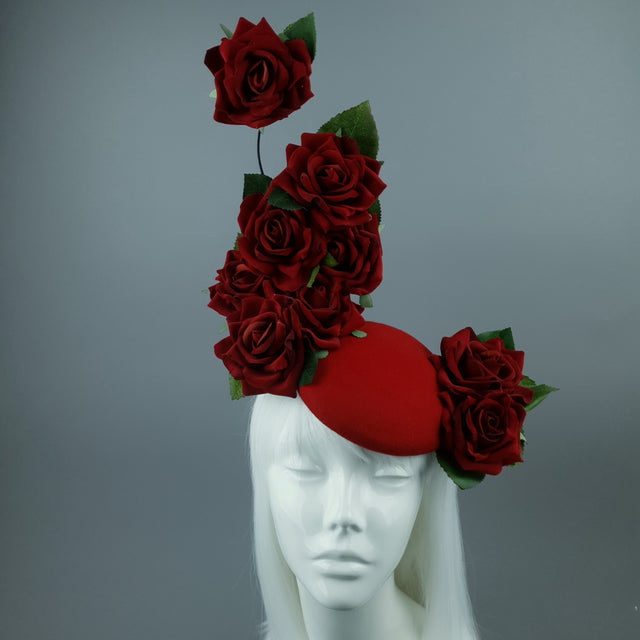 "HellsBelle" Red Rose & Filigree Fascinator Hat Headdress