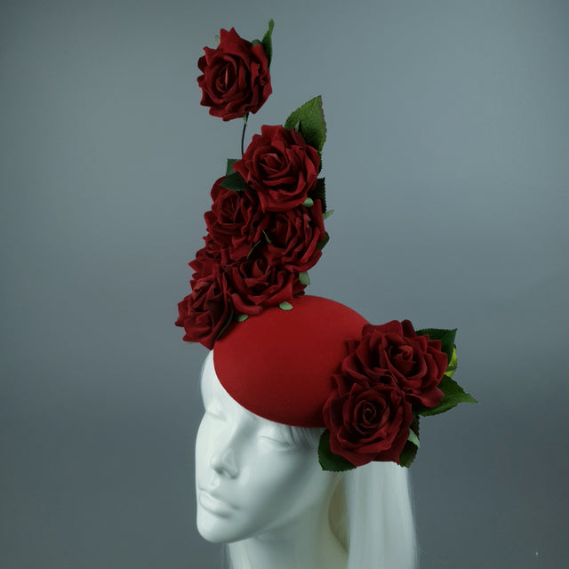 "HellsBelle" Red Rose & Filigree Fascinator Hat Headdress