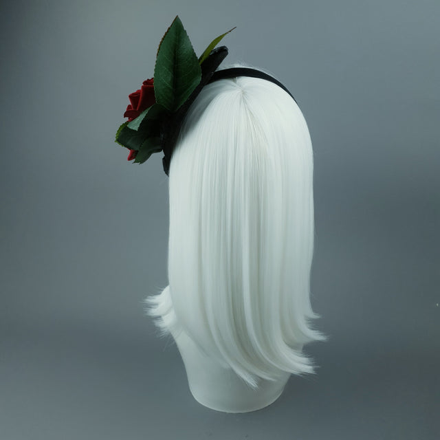 "Midnight" Red Rose & Filigree Fascinator Hat Headdress