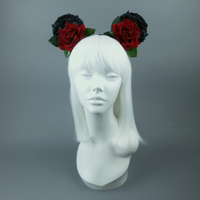 "Dead Cute" Red Rose & Filigree Ears Headdress