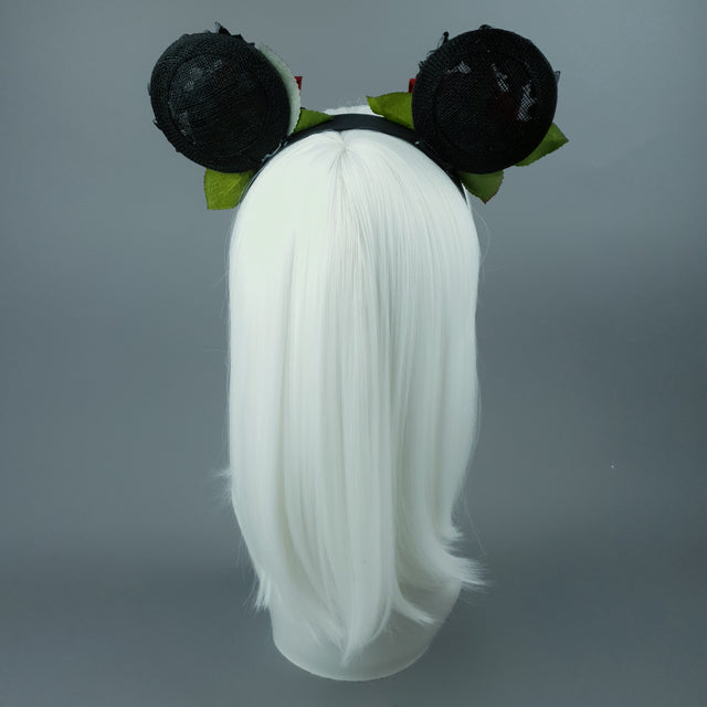 "Dead Cute" Red Rose & Filigree Ears Headdress