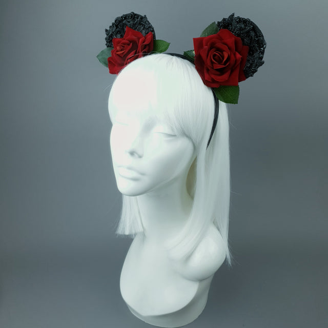 "Dead Cute" Red Rose & Filigree Ears Headdress