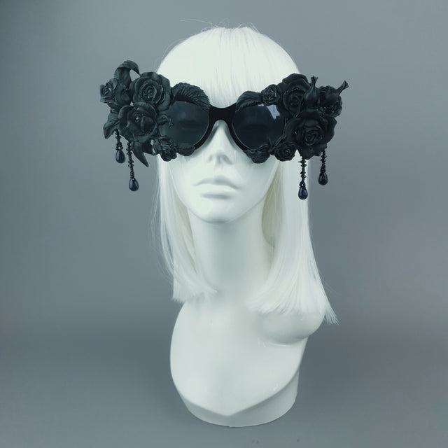 "Sthena" OTT Statement Black Roses & Beading Sunglasses
