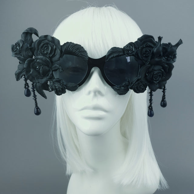 "Sthena" OTT Statement Black Roses & Beading Sunglasses