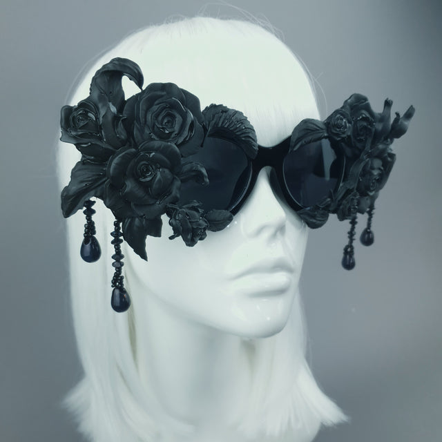 "Sthena" OTT Statement Black Roses & Beading Sunglasses