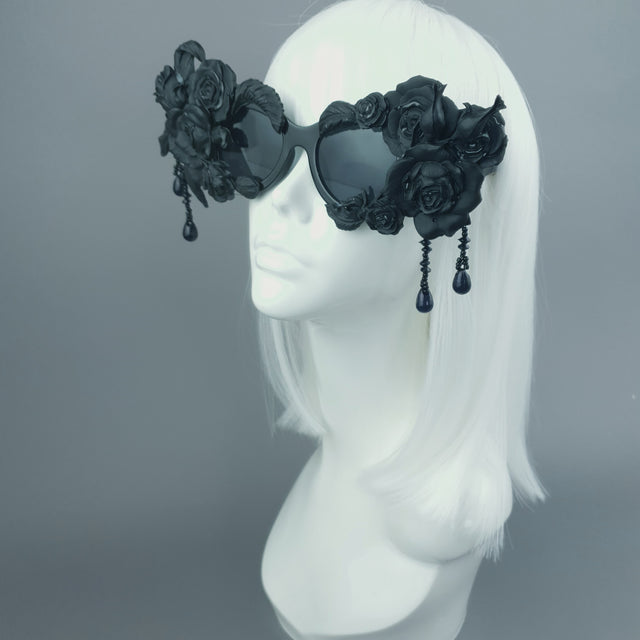 "Sthena" OTT Statement Black Roses & Beading Sunglasses