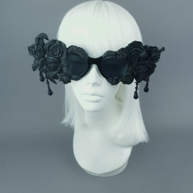 "Sthena" OTT Statement Black Roses & Beading Sunglasses