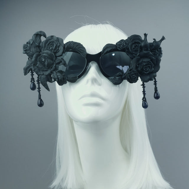 "Sthena" OTT Statement Black Roses & Beading Sunglasses