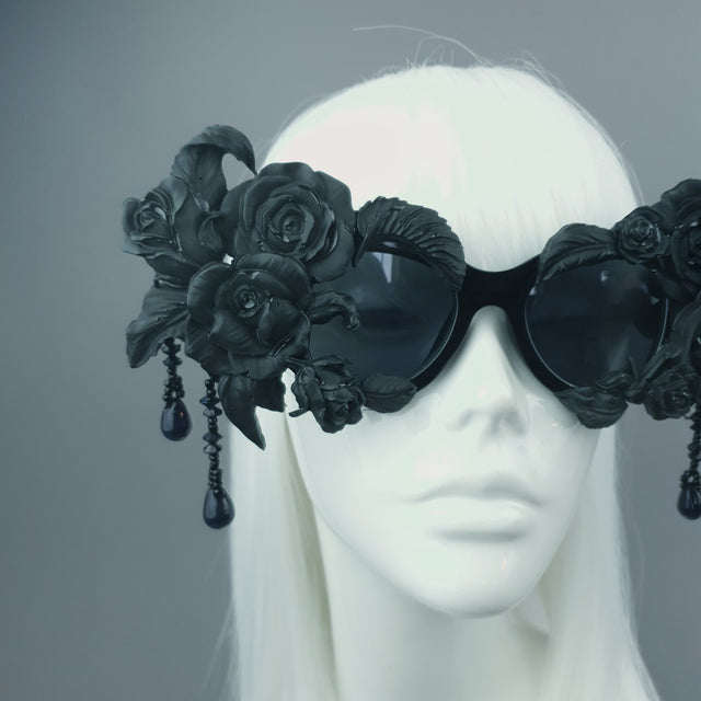 "Sthena" OTT Statement Black Roses & Beading Sunglasses