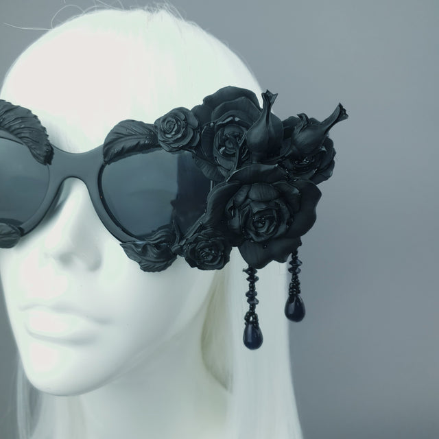 "Sthena" OTT Statement Black Roses & Beading Sunglasses