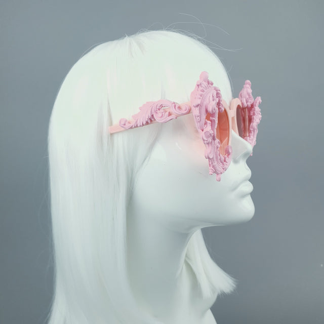 "Anzu" Pastel Pink Filigree Heart Shaped Sunglasses