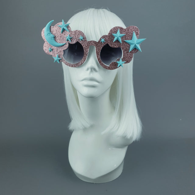 "Blue Moon" Moon, Stars & Pink Cloud Sunglasses