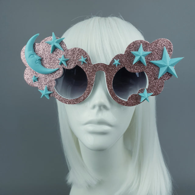 "Blue Moon" Moon, Stars & Pink Cloud Sunglasses
