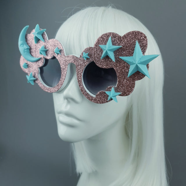 "Blue Moon" Moon, Stars & Pink Cloud Sunglasses