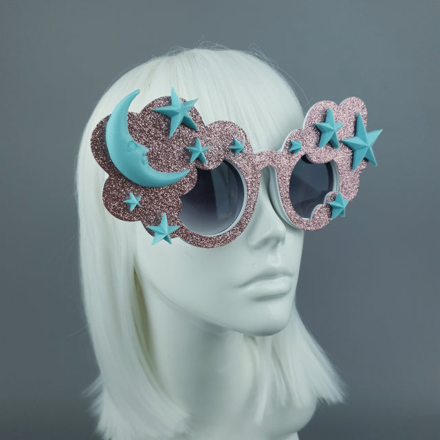 "Blue Moon" Moon, Stars & Pink Cloud Sunglasses