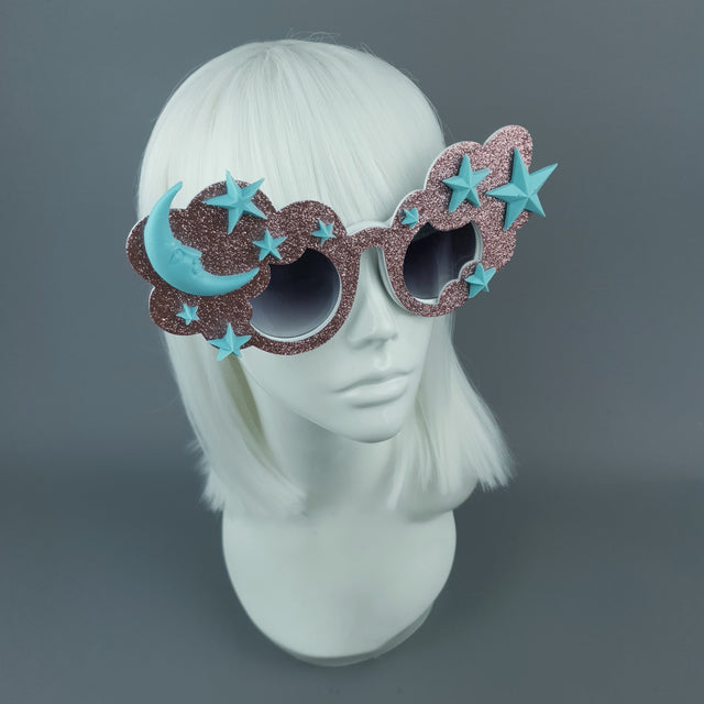 "Blue Moon" Moon, Stars & Pink Cloud Sunglasses