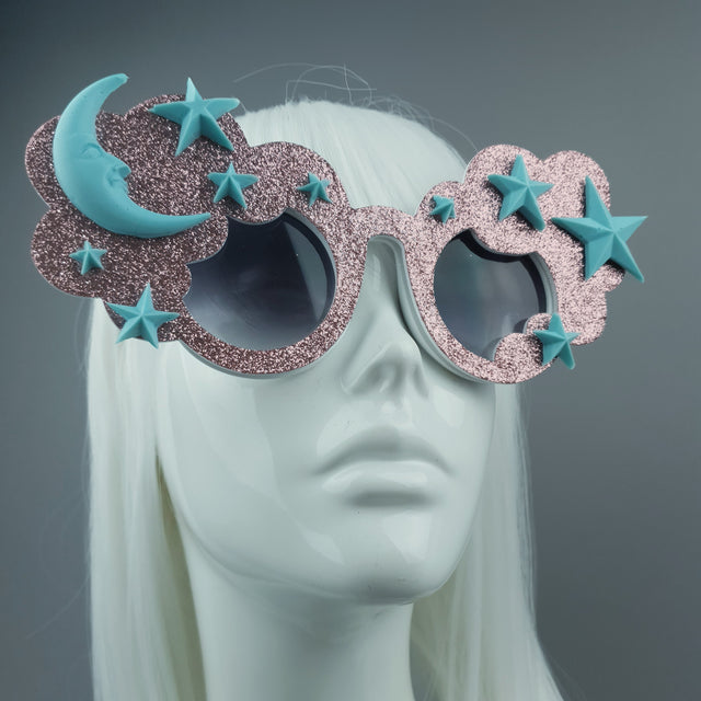 "Blue Moon" Moon, Stars & Pink Cloud Sunglasses