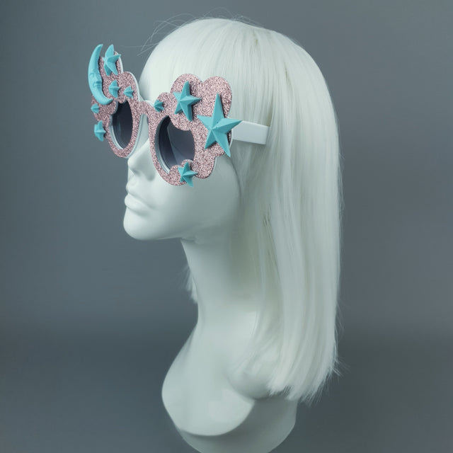 "Blue Moon" Moon, Stars & Pink Cloud Sunglasses
