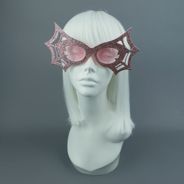 "Black Widow" Pink Glitter Spider Web Sunglasses