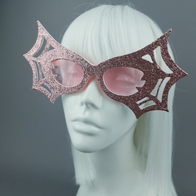 "Black Widow" Pink Glitter Spider Web Sunglasses