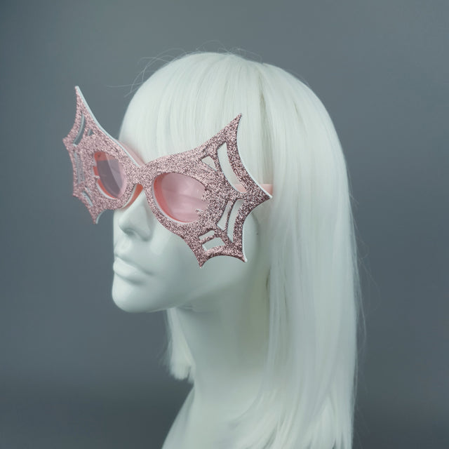 "Black Widow" Pink Glitter Spider Web Sunglasses