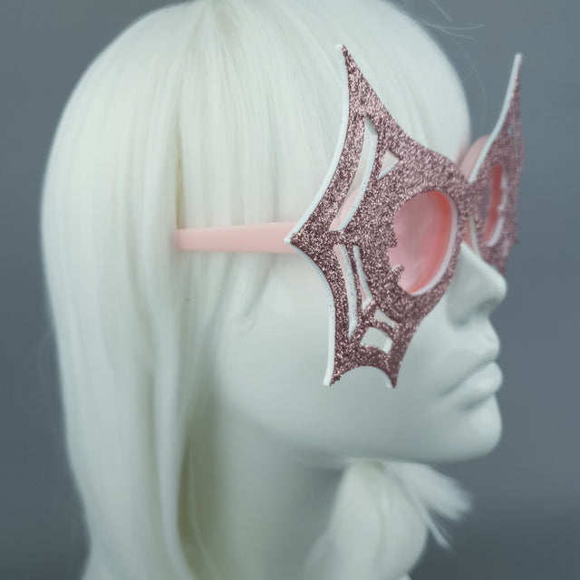 "Black Widow" Pink Glitter Spider Web Sunglasses