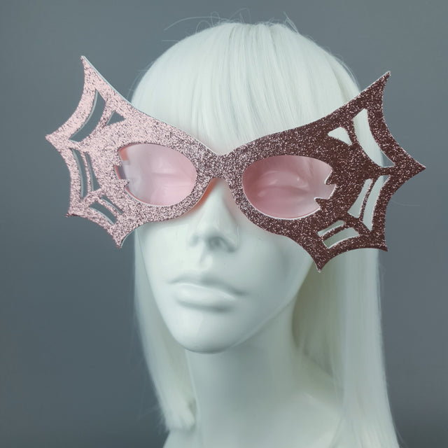"Black Widow" Pink Glitter Spider Web Sunglasses