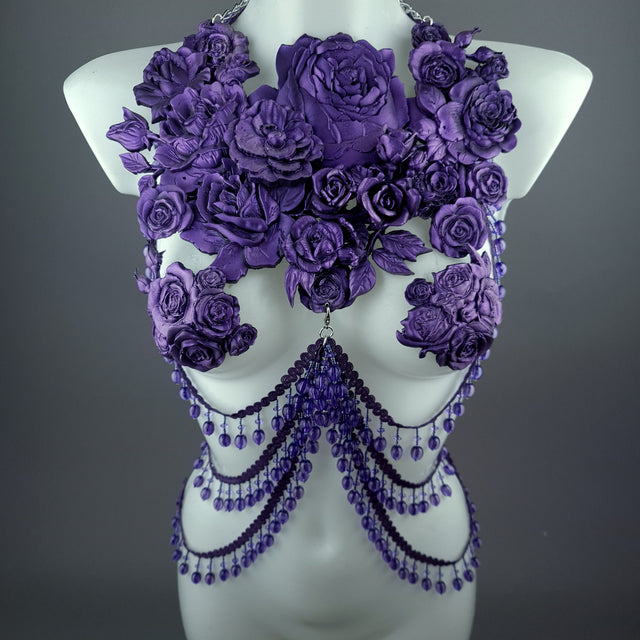 "Psyche" Purple Roses Harness Body Jewellery & Pasties.