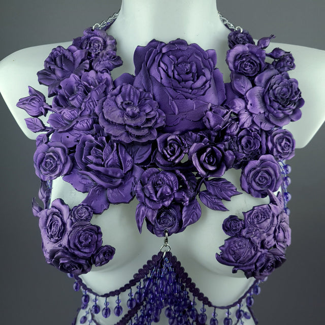 "Psyche" Purple Roses Harness Body Jewellery & Pasties.
