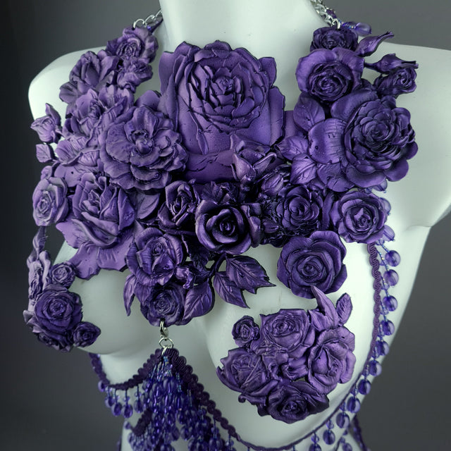 "Psyche" Purple Roses Harness Body Jewellery & Pasties.