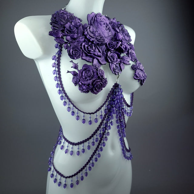 "Psyche" Purple Roses Harness Body Jewellery & Pasties.