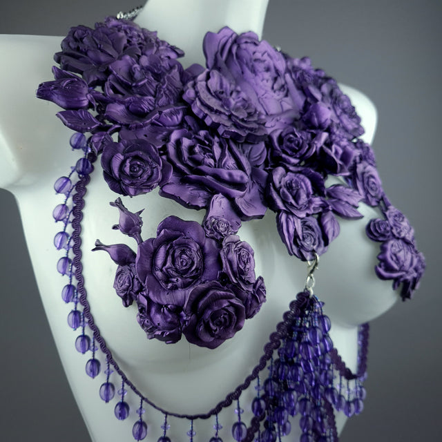 "Psyche" Purple Roses Harness Body Jewellery & Pasties.