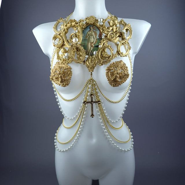 "Botticelli" Pearl & Gold Frames Harness Body Jewellery & Pasties