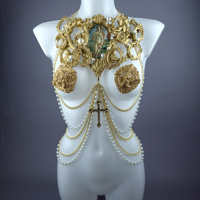 "Botticelli" Pearl & Gold Frames Harness Body Jewellery & Pasties